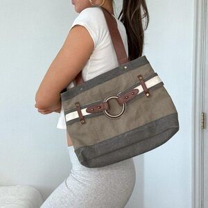 Y2K Mona B Canvas & Vegan Leather Tote Shoulder Bag